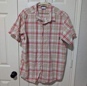 Columbia Red/White/Khaki Plaid Short Sleeve Button Down Shirt